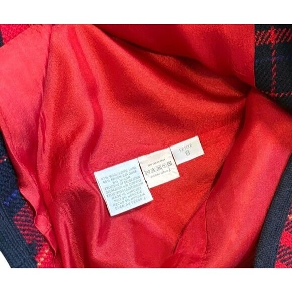 Liz Claiborne Plaid Blazer Gold Button Womens Size 6P Petite VTG Red Blue Check - Picture 6 of 8